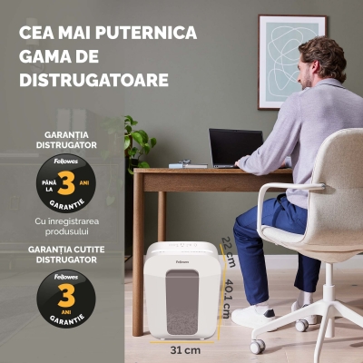 Distrugator documente Fellowes Powershred, LX50, 9 coli, Cross-Cut, alb 